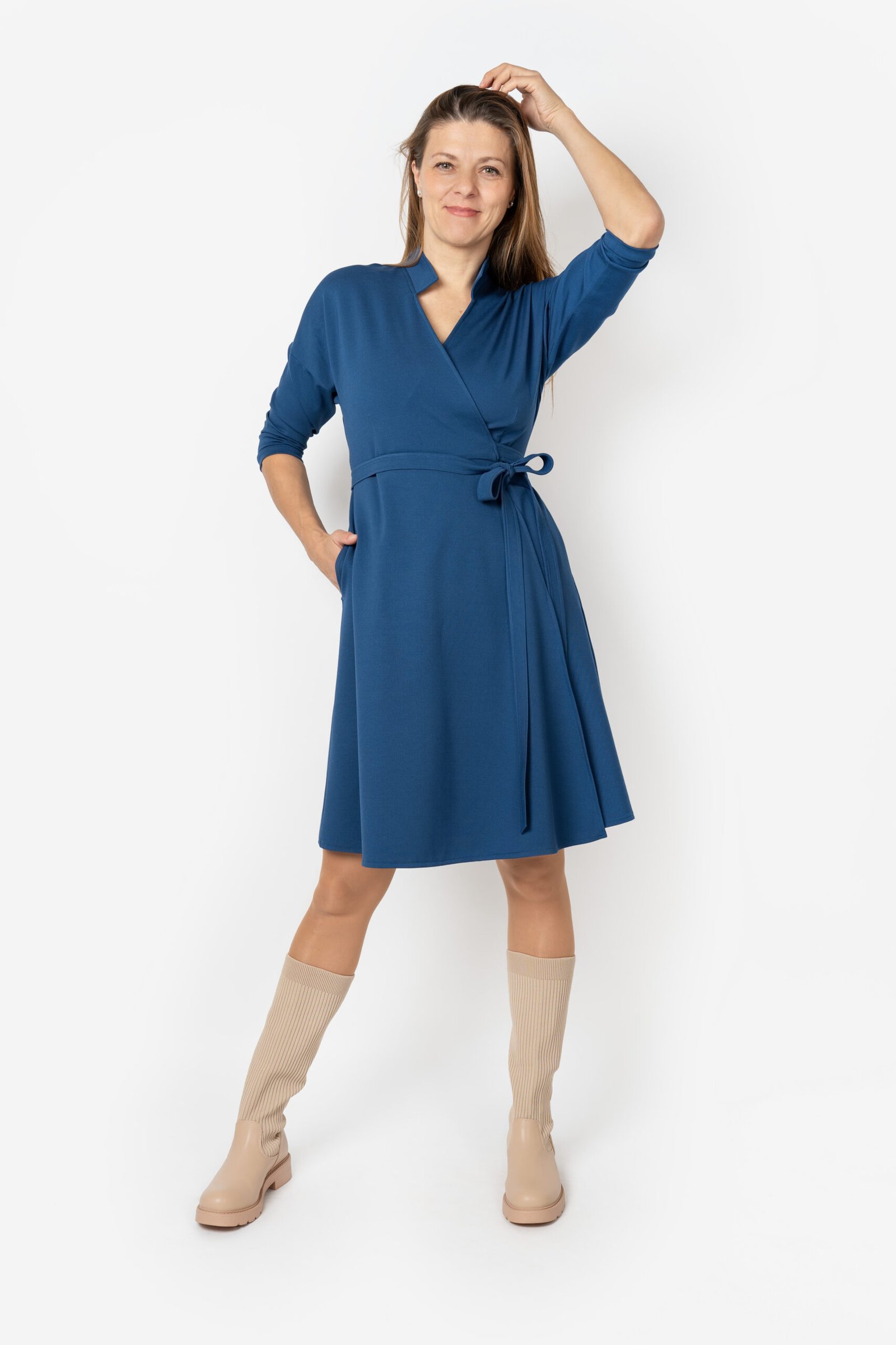 šaty zavinovací s tříčtvrtečním rukávem modré (1)